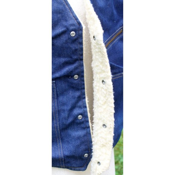 VTG 70s 80s Come On Strong Men L Sherpa Lined Blue Jean Vest Ranch Denim Western - Picture 11 of 15